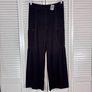 Soft Surroundings Velvet Veletta Wide Leg Tiered Pants Black Size Small NWOT